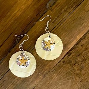 Handmade Leather and sand dollar earrings. NWT